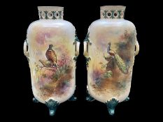 Pair of Staffordshire Decorative Vases, depicting game birds, height 15".