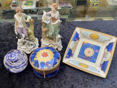 Small Collection of Porcelain, comprising a Dresden Shepherd & Shepherdess, 7.5'' tall, as found,