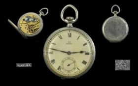 An Omega Pocket Watch, white enamel dial with Roman numerals and subsidiary seconds,