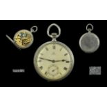 An Omega Pocket Watch, white enamel dial with Roman numerals and subsidiary seconds,