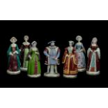 Sitzendorf Set of Porcelain Figures - King Henry VIII And His Six Wives ( 7 ) Figurines.