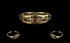 Antique Period - Attractive 18ct Gold Ruby and Diamond Set Ring. c.1900.