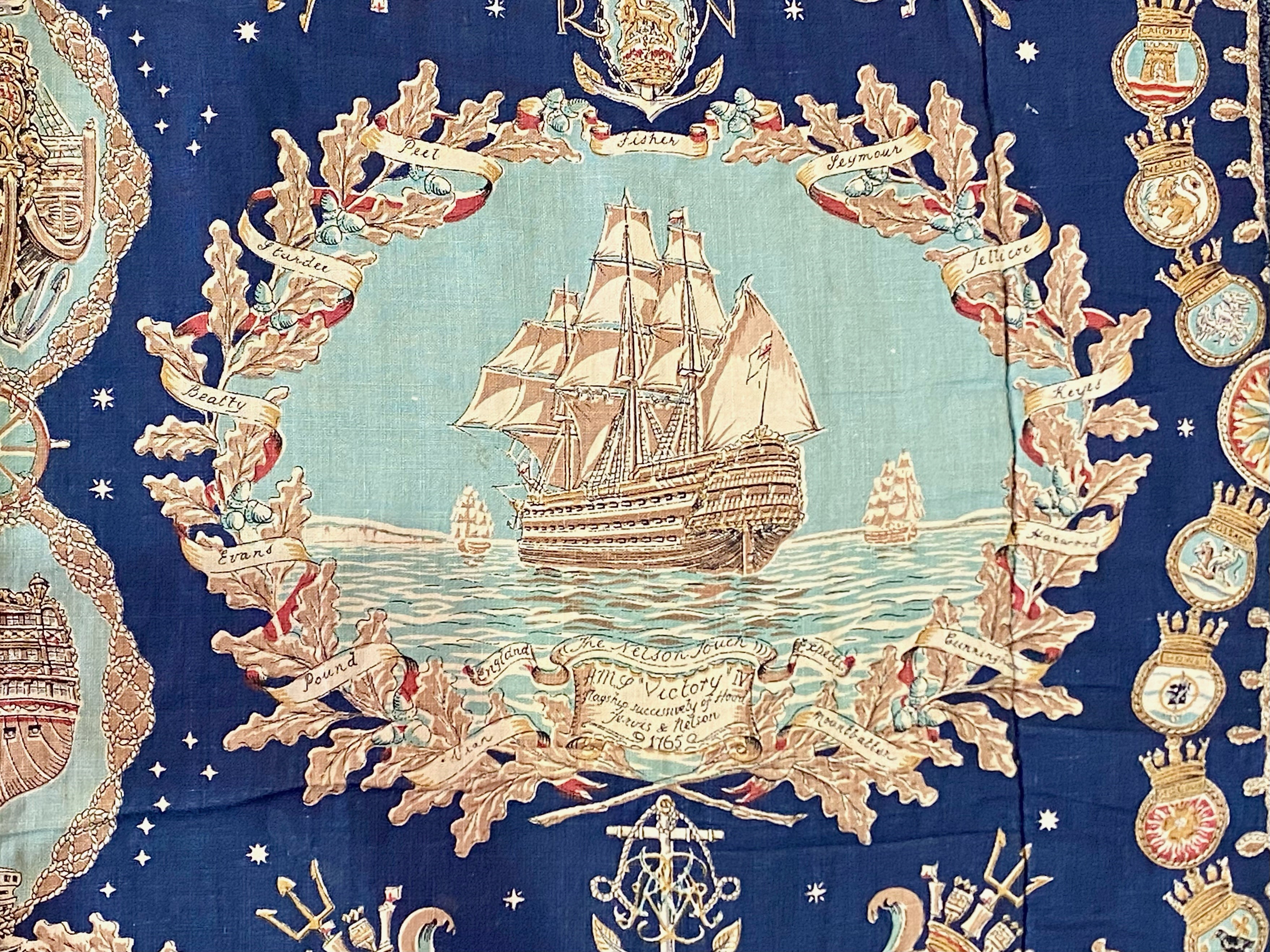 Cunard Liner Bed/Sofa Throw, blue patterned fabric representing British Naval History from 1515. - Image 3 of 3