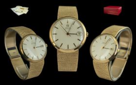 Omega - Automatic 9ct Gold Manual Wind Wrist Watch, Case and Integral Watch Strap. Marked 9.375.