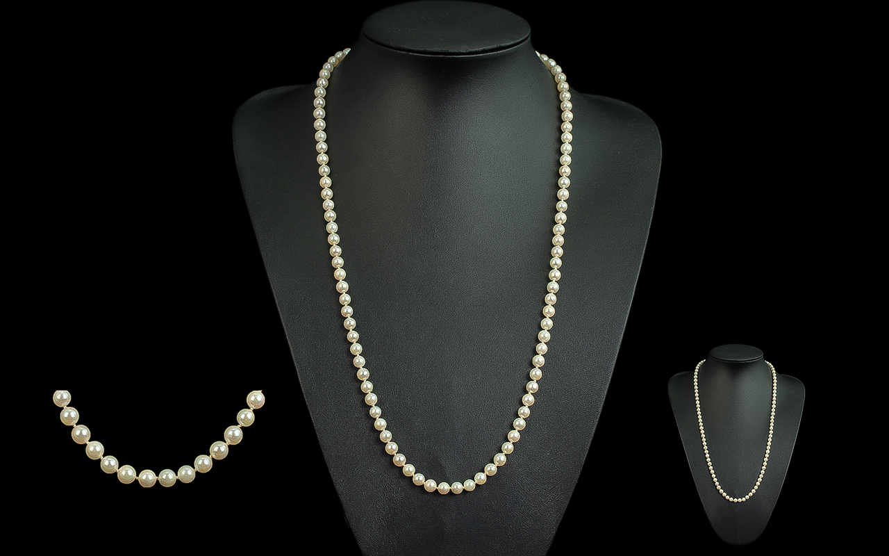 Ladies Superb Quality Cultured Pearl Necklace With 9ct Gold Clasp - Well Matched Pearls, With