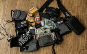 Box Containing A Collection of Camera Related Items, to include a Canon Sureshot, Panorama,