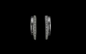 9ct White Gold Diamond Set Half Hoop Earrings, weight 2.0 grams, set with round cut diamonds.