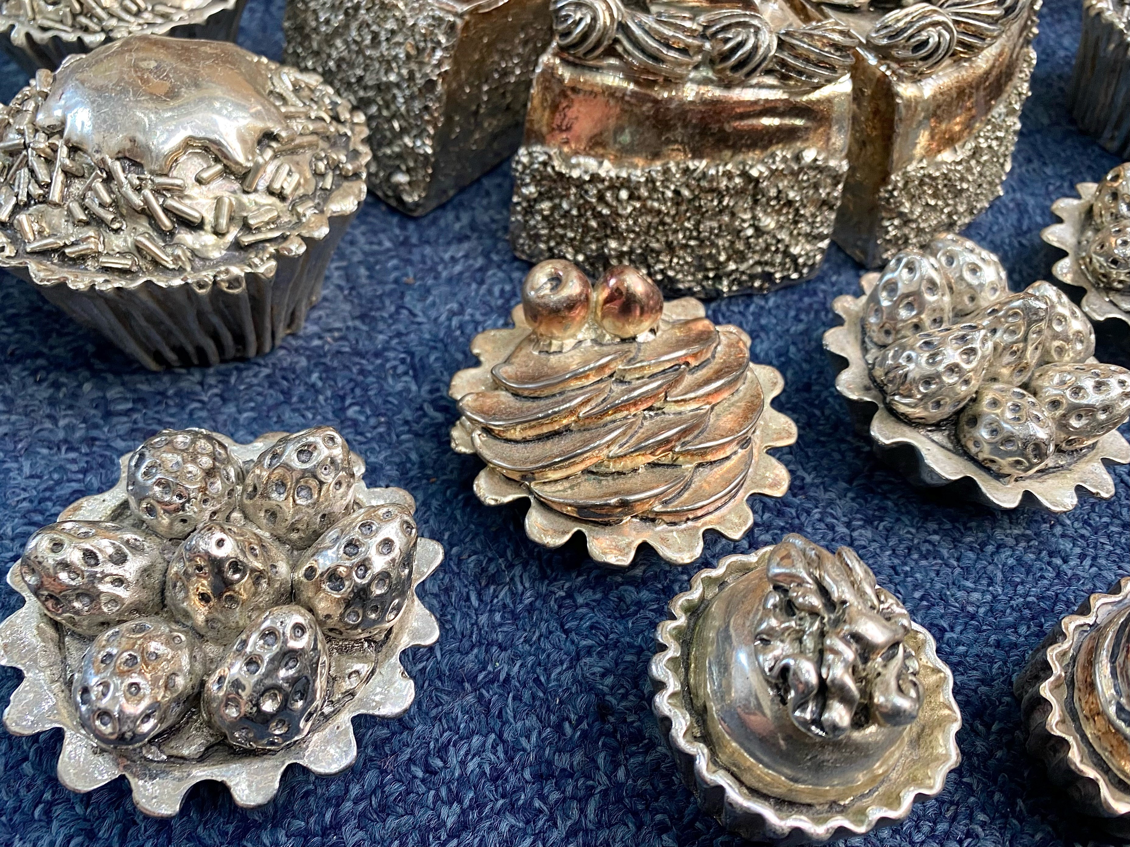 Collection of Silver Plated Cake Ornaments. Includes Cakes, Muffins, Slices of Cakes, Tart etc. - Image 3 of 3