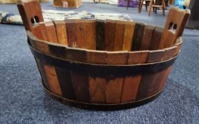 19th Century Wooden Grape Barrel or Container, of slatted form with iron work bands.