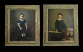 19th Century Pair of Oil Paintings Mounted and Framed - The Paintings are Portraits of a Young Girl