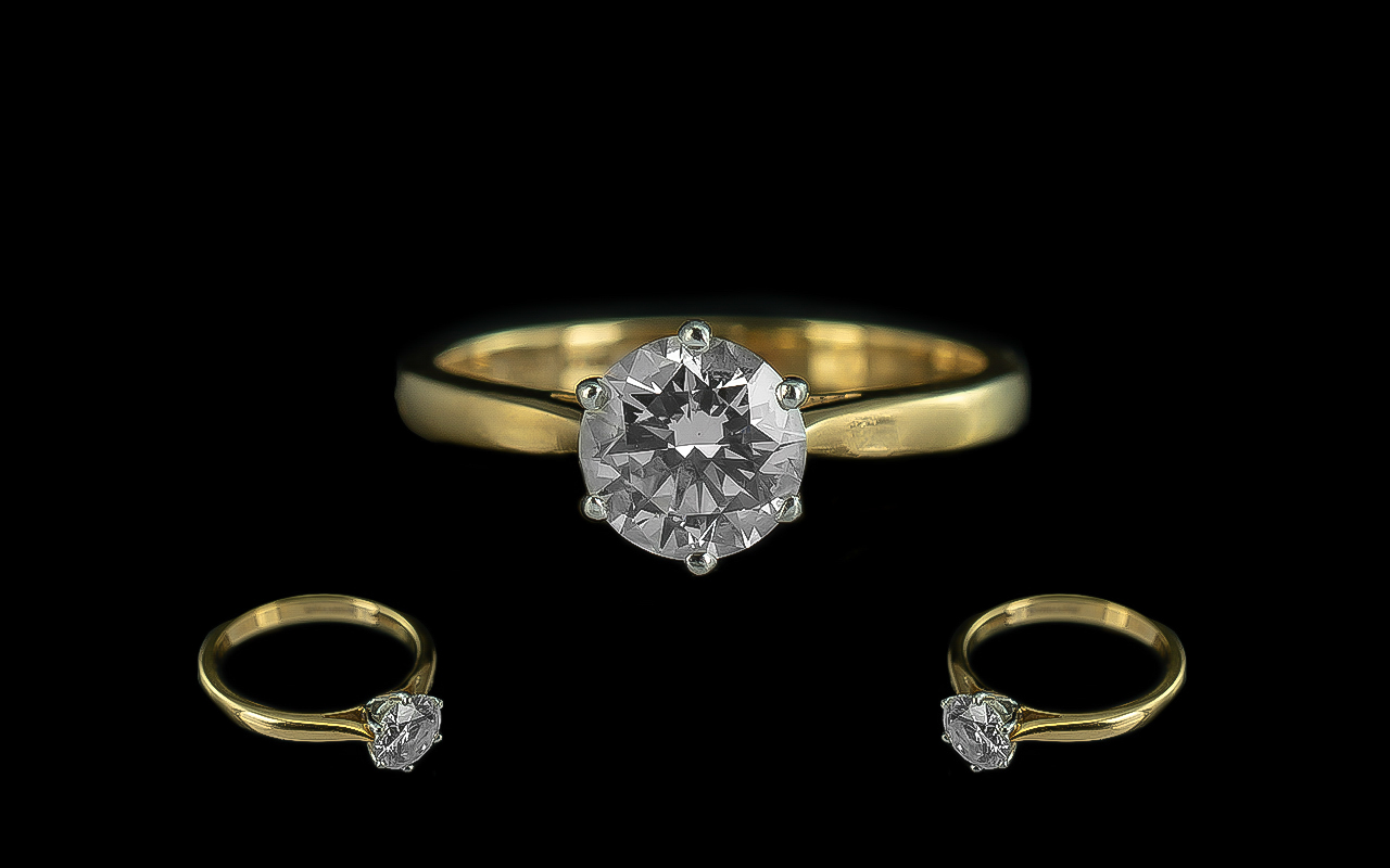 Ladies 18ct Yellow Gold and Platinum Single Stone Diamond Set Ring.