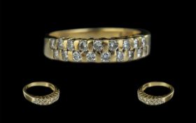 18ct Gold - Attractive Double Line Diamond Set Ring of Pleasing Design.