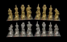 Elizabeth II Superb Quality Bespoke - Solid ( 32 ) Piece Sterling Silver Chess Set.