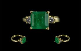 Ladies 18ct Gold Emerald & Diamond Set Ring - The Shank Marked 18ct.