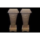 Two Plaster Cast Pedestal Columns, fluted and acanthus decoration painted stone colour. Height 36".