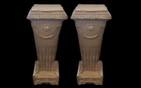 Two Plaster Cast Pedestal Columns, fluted and acanthus decoration painted stone colour. Height 36".