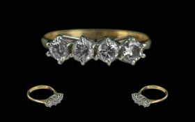 Ladies 18ct Gold Attractive 4 Stone Diamond Set Ring - Marked To Shank 18ct.