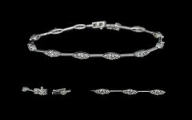 Superb Contemporary Designed 18ct White Gold Bracelet, Set with Diamonds. Marked 750 - 18ct.