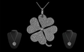 18ct White Gold Superb Quality and Impressive Large Diamond Set Pendant Necklace in the form of a