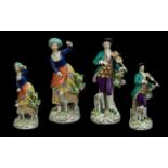 Sitzendorf - Fine 19th Century Hand Painted Porcelain Pair of Figures ' Musician and Shepherdess '