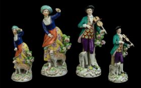 Sitzendorf - Fine 19th Century Hand Painted Porcelain Pair of Figures ' Musician and Shepherdess '