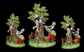 Sitzendorf 19th Century Hand Painted Figure Group - Depicting a Boy up a Ladder Collecting Apples