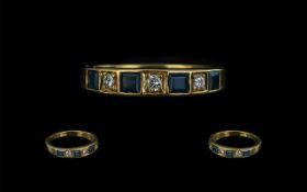 Antique Period - 18ct Gold Good Quality Sapphire and Diamond Channel Set Ring. Full Hallmark to