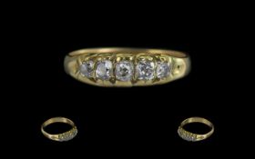 Antique Period 18ct Gold Pleasing 5 Stone Diamond Ring - The Well Matched Semi-Cushion Cut Diamonds