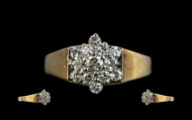 Ladies 18ct Gold Excellent Quality Diamond Set Cluster Ring, flowerhead design.