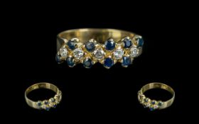 Ladies - 14ct Gold Attractive Sapphire and Diamond Set Dress Ring. Marked 14ct - 585 to Shank.