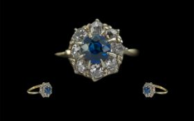 Antique Period Attractive 18ct Gold Sapphire and Diamond Set Dress Ring,