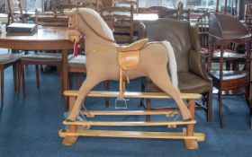 Child's Rocking Horse - Beautiful Horse on Light Oak Runners, horse with mink coloured fur body