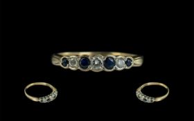 Ladies Attractive 9ct Gold Sapphire & Diamond Set Ring - Pave Set, Full Hallmark to Shank.