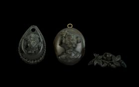 Antique Jet Cameo Locket profile of a la