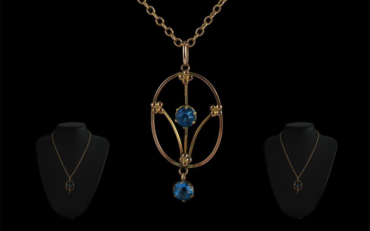 9ct Gold Edwardian Pendant, set with blu
