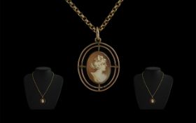 9ct Gold Cameo Pendant, central Cameo en