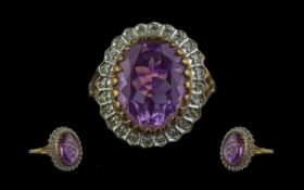 Ladies Large & Impressive Dress Ring, set with Amethyst & Diamonds. Full hallmark to shank, the