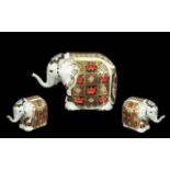 Royal Crown Derby Hand Painted Small Elephant Figure Paperweight, Date 1990. Gold Stopper.