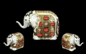 Royal Crown Derby Hand Painted Small Elephant Figure Paperweight, Date 1990. Gold Stopper.