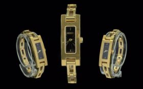 Gucci Ladies Signed Fashion 18ct Gold Plated Quartz Wrist Watch - Ref 3900L. As New Condition. Low