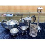 Small Collection of Quality Silver Plate, comprising a tea pot, coffee/hot water pot, milk jug and