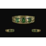 18ct Gold Superb Emerald and Diamond Set Dress Ring, Solid Shank. Marked 750 - 18ct to Interior of