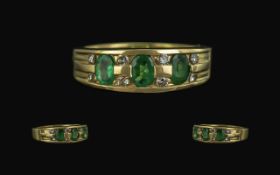 18ct Gold Superb Emerald and Diamond Set Dress Ring, Solid Shank. Marked 750 - 18ct to Interior of