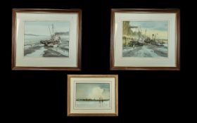 Pair of Neil Westwood Watercolours, both depicting scenes of tugs on the shore, both mounted, framed