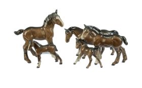 Collection of Five Brindle Beswick Horses, all marked Beswick to base, various sizes, tallest 6''