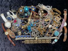 Collection of Vintage Costume Jewellery, comprising necklaces, pearls, beads, bracelets, watches,