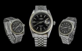 Rolex Oyster Perpetual Automatic Chronometer Datejust, Gents Stainless Steel Wrist Watch. Black