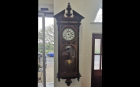 Walnut Vienna Wall Clock, Victorian Regulator clock with finial. White chapter dial, Roman numerals,