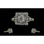 Victorian Period - Excellent 18ct Gold Diamond Set Ring. The Central Faceted Diamond of Excellent