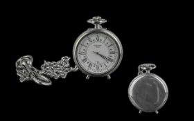 Tissot Pocketwatch, White Dial With Roman Numerals And Date Aperture, With Steel Chain